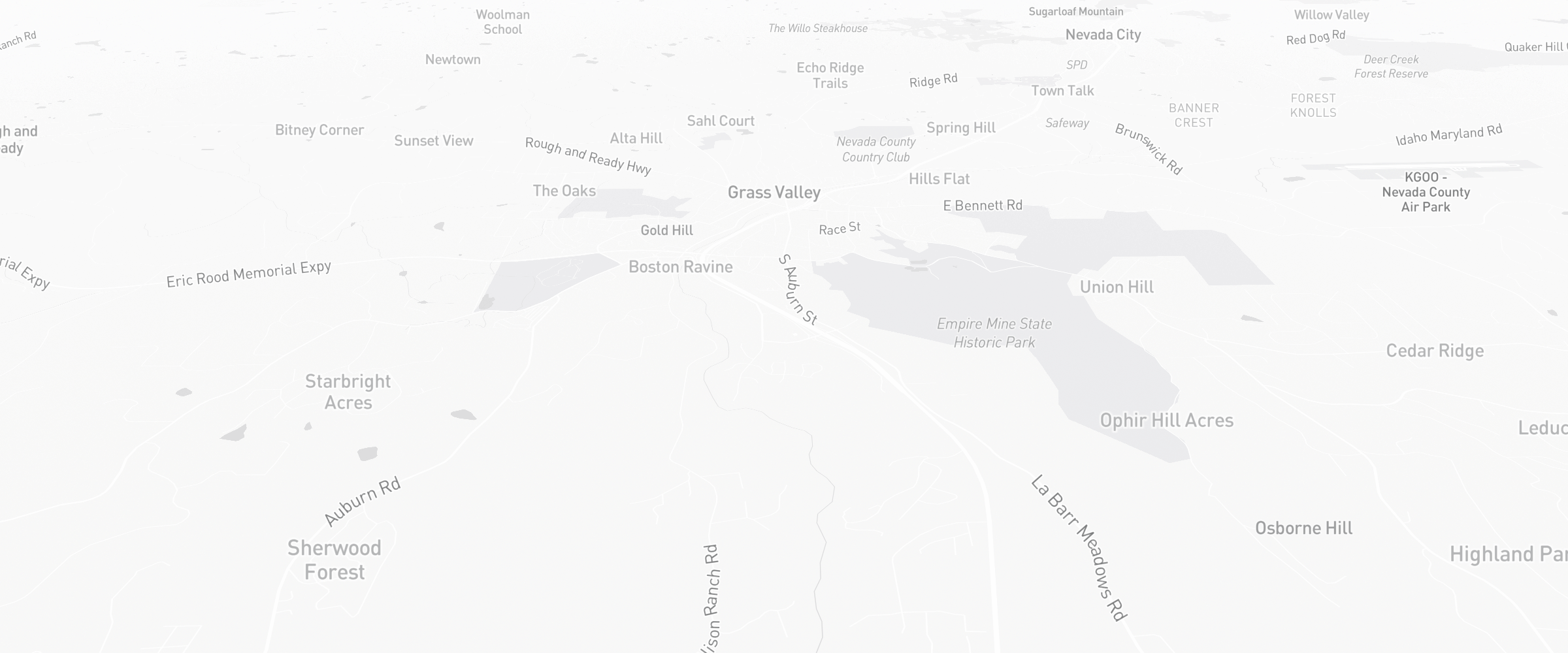 Neighborhood map of Grass Valley, CA — the area served by Life Insurance Agents of Grass Valley Group